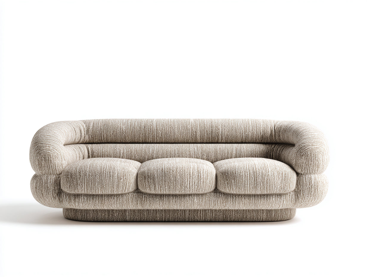 Divano lineare - tessuto strutturato - 232x94x76 cm - beige sabbia - stile contemporaneo