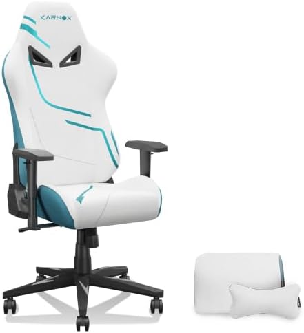 Sedia gaming regolabile - Tessuto bianco e blu con schienale inclinabile da 90 a 155 gradi - Braccioli 4D e struttura in metallo - Poggiatesta e supporto lombare