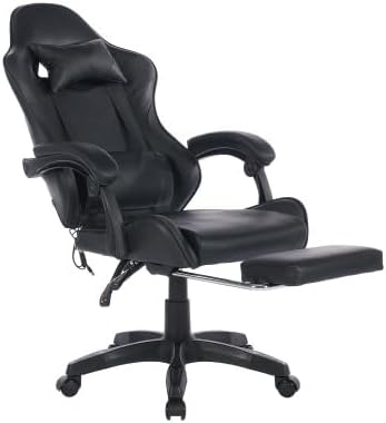 Sedia gaming professionale - Seduta ergonomica nera con portata fino a 150 kg - Poggiatesta e supporto lombare regolabili - Poggiapiedi altezza regolabile e rotazione 360 gradi