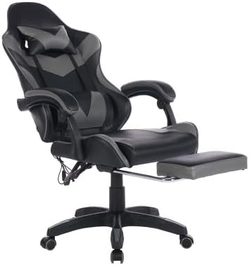 Sedia gaming ergonomica regolabile - Supporto testa lombare e poggiapiedi integrati - Portata fino a 150 kg con altezza regolabile - Nero grigio 64,5 x 52 x 116,5 cm