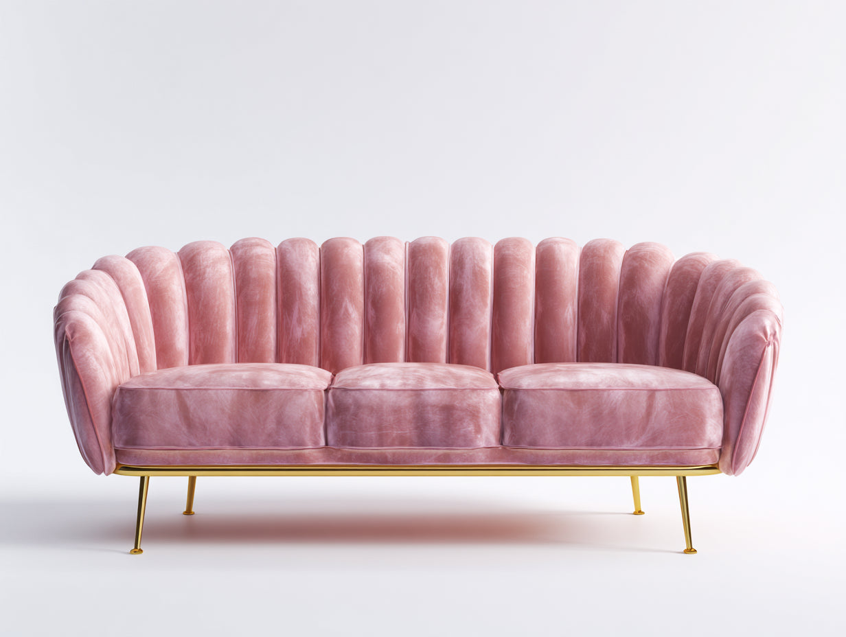 Divano lineare - velluto-metallo - 220x86x82 cm - rosa-oro - stile moderno