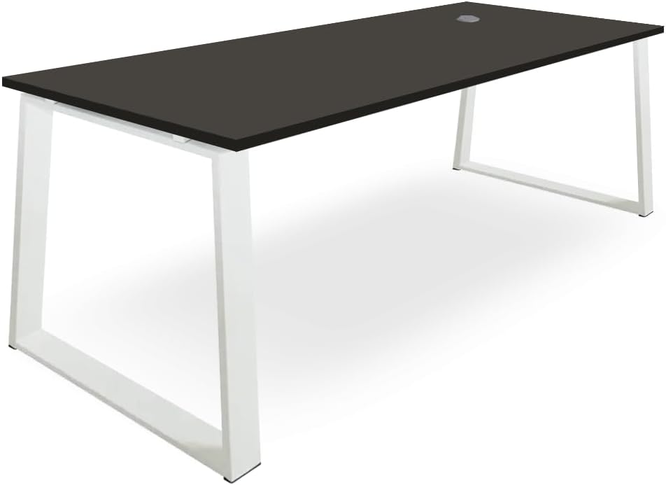 Scrivania moderna per computer - Piano in legno grigio con cornice piramidale bianca - Passacavi integrati per gestione ordinata - Per ufficio camera e studio