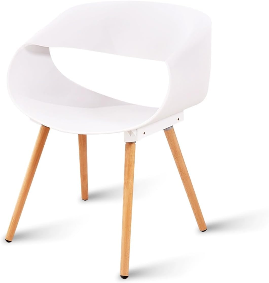 Sedia nordica in plastica - Gambe in legno per casa scrivania e ospiti - Design moderno tinta unita - Colore bianco taglia unica