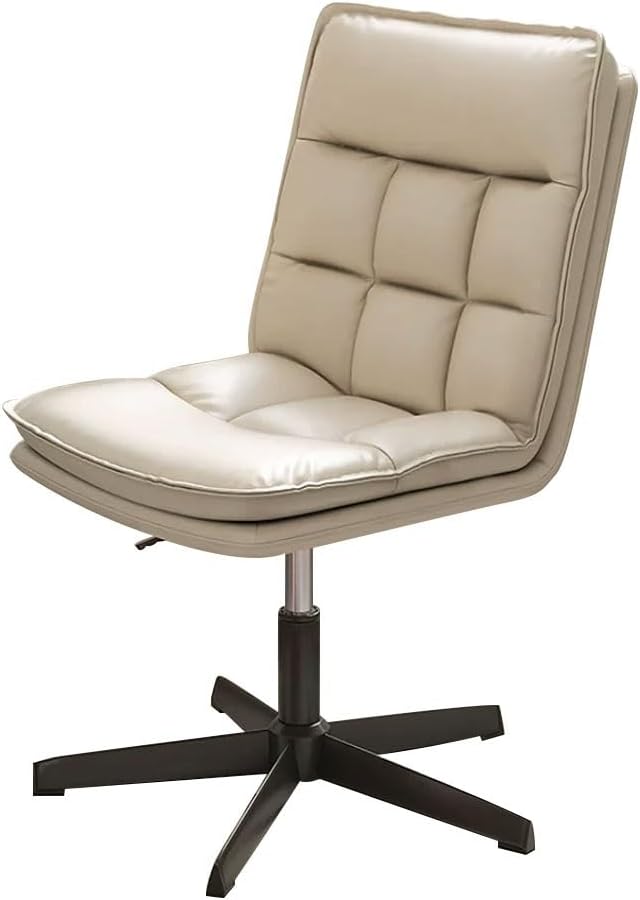 YCKEGEW - Sedia direzionale girevole in pelle beige e bianca - Base a croce nera senza ruote - Seduta ergonomica per soggiorno ufficio e sala conferenze