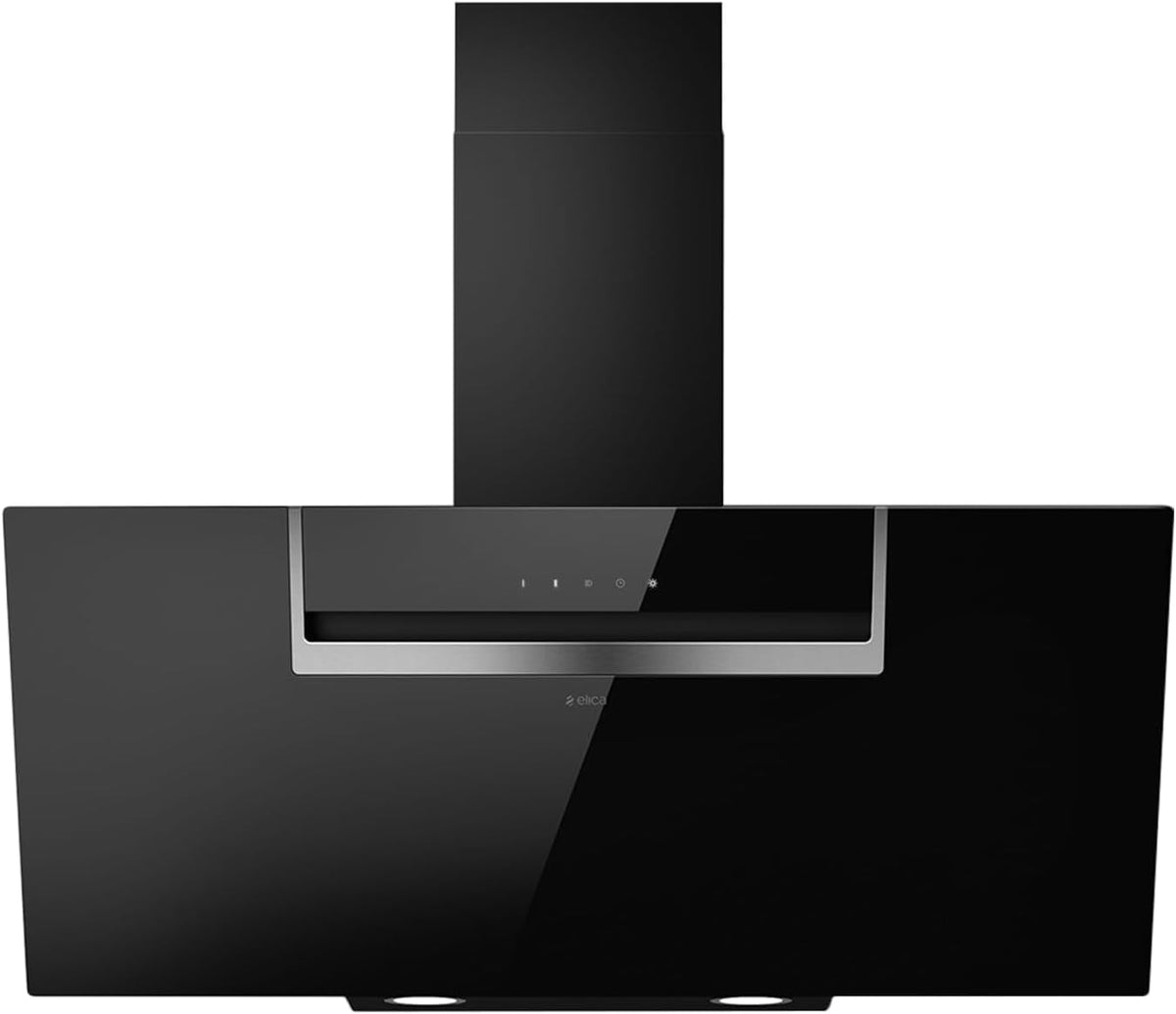 Elica SHEEN-S BL A 90 cappa aspirante - Portata aria 650 m3 h a bassa rumorosità - Struttura in alluminio e vetro per cucina domestica - Nera da 90 cm per installazione a parete