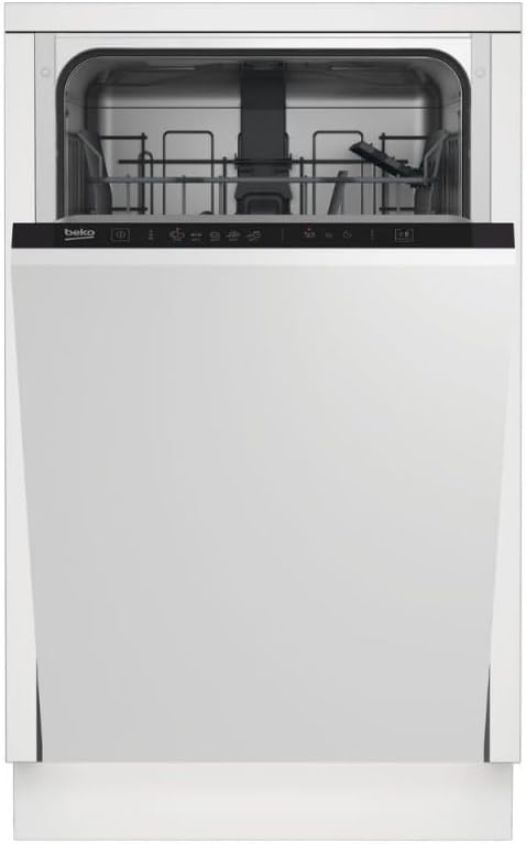 Beko DIS35020 lavastoviglie Slim da incasso - 10 coperti con cestello regolabile - Struttura in acciaio inox e luce interna LED - Bianca a scomparsa totale per cucine compatte