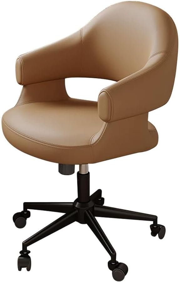 YCKEGEW sedia ufficio ergonomica girevole - Schienale e braccioli per postazione direzionale - Rotazione 360 gradi con base in acciaio - Marrone chiaro gambe nere 70 x 41 x 56 cm