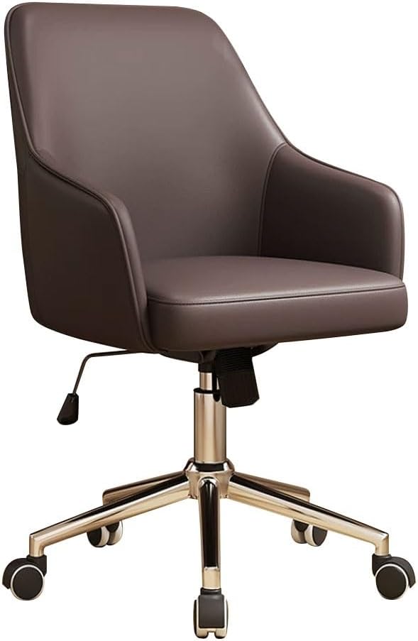 YCKEGEW sedia ufficio girevole in pelle - Schienale medio con rotelle per casa e studio - Seduta ergonomica per lavoro al computer - Marrone caffe 70 x 41 x 56 cm