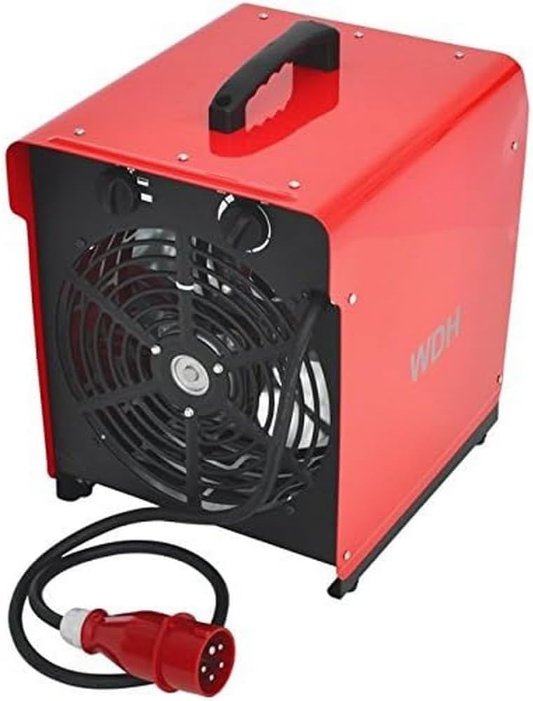 Aktobis WDH BGP09 - Termoventilatore elettrico da costruzione 9 kW - Ventilatore integrato per riscaldamento interno - Rosso con cavo CEE 16 A e spina da 115 cm