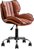 Sedia da ufficio senza braccioli - Seduta in pelle marrone con cuscino spesso - Altezza regolabile e schienale medio reclinabile - Modello ergonomico per computer