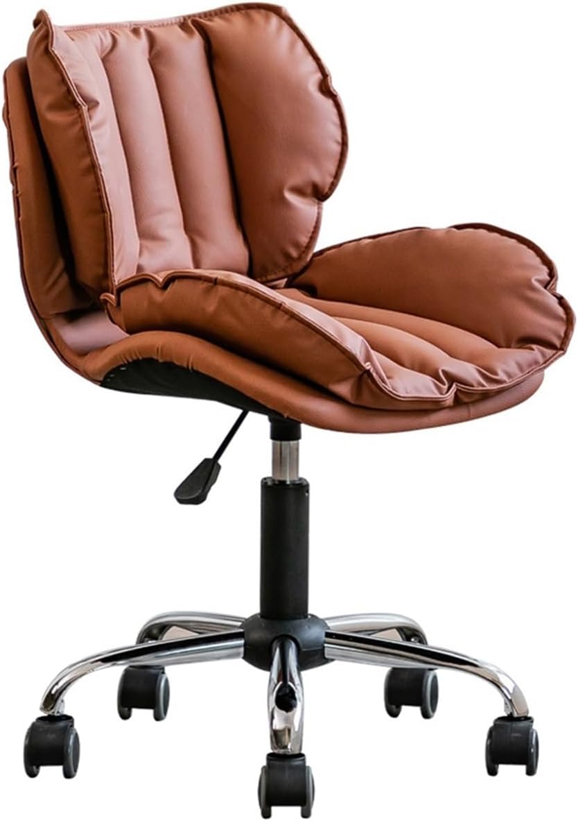 Sedia da ufficio senza braccioli - Seduta in pelle marrone con cuscino spesso - Altezza regolabile e schienale medio reclinabile - Modello ergonomico per computer