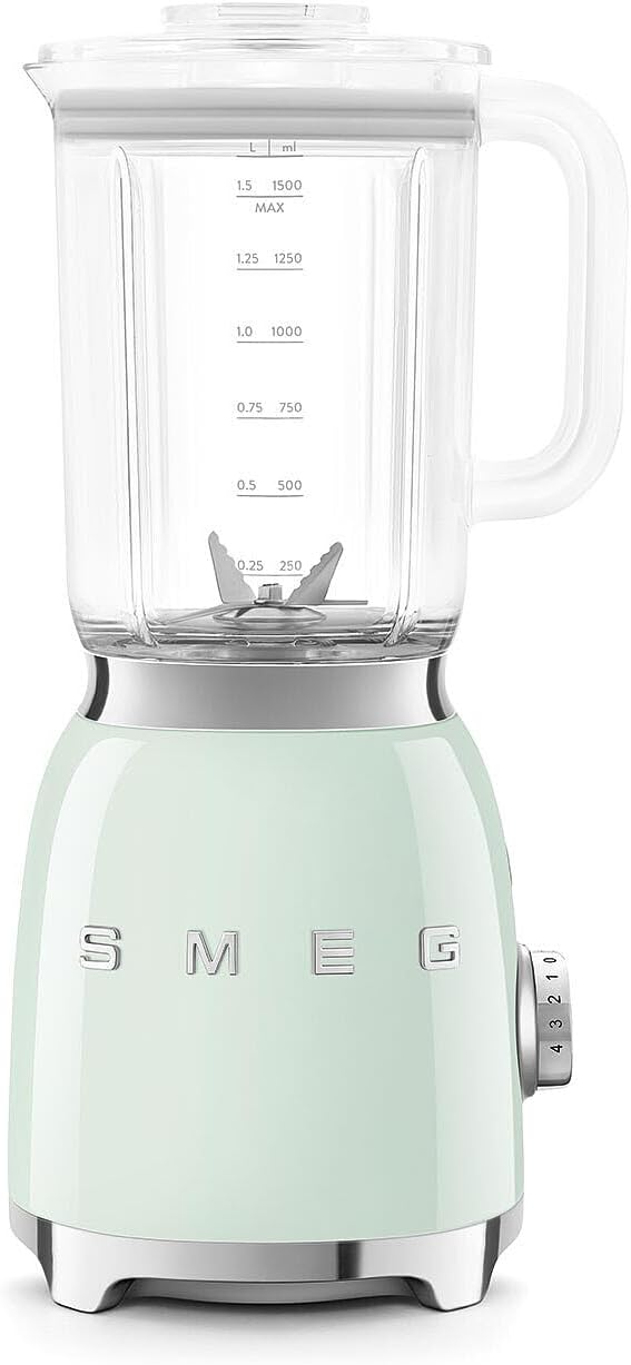 Smeg BLF03PGEU frullatore da tavolo 800 W - Caraffa 1,5 L in Tritan Renew e acciaio inox - Quattro velocità Smoothie Pulse Ice Crush e autopulizia - Base antiscivolo con tappo dosatore
