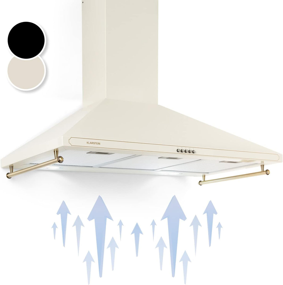 Klarstein cappa aspirante inclinata 90 cm - Portata aria 645 m3 h con aspirazione smart - Filtro antigrasso in alluminio lavabile e LED - Avorio a basso rumore per cucina domestica