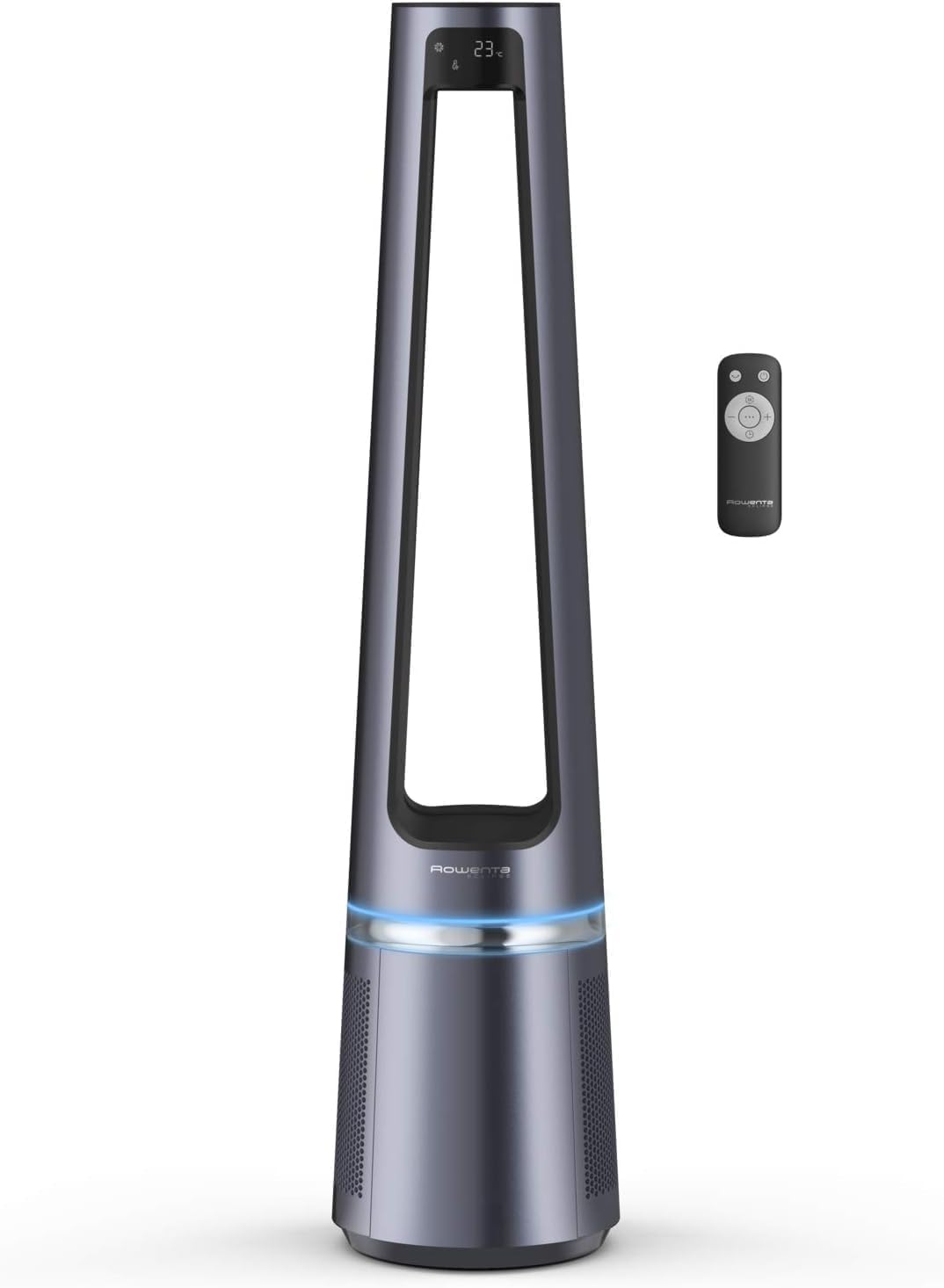 Rowenta Eclipse QU5030 - Purificatore d aria e ventilatore 2 in 1 - Dodici velocita con oscillazione e portata fino a 8 m - Argento silenzioso con Timer e modalita notte