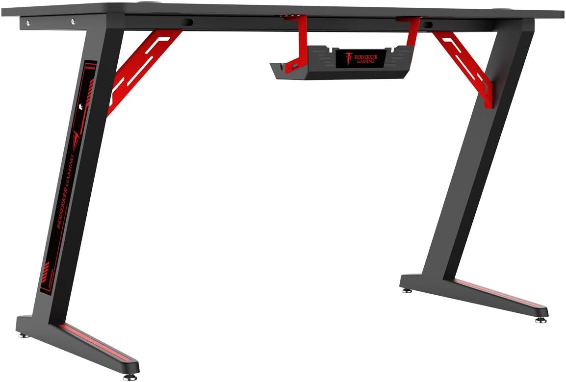 BERSERKER - Scrivania gaming 113 x 60 x 75 cm con design a Z - Piano in fibra di carbonio e base in lega di alluminio - Illuminazione RGB per camera gaming