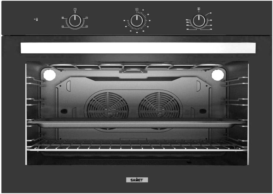 Samet Apollo Forno da incasso 90 cm 100 L - Classe A multifunzione ventilato - Doppia ventola doppia lampada e timer meccanico - Nero 89,5 x 57 x 59,5 cm