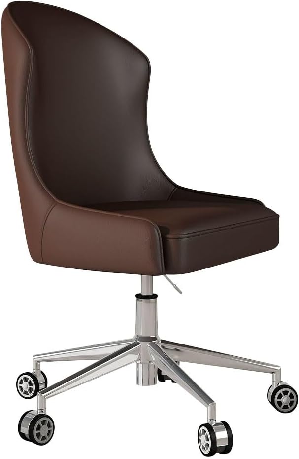 YCKEGEW sedia ufficio ergonomica in pelle - Schienale alto senza braccioli - Rotazione 360 gradi per lavoro e studio - Marrone scuro 70 x 41 x 56 cm peso 18 kg