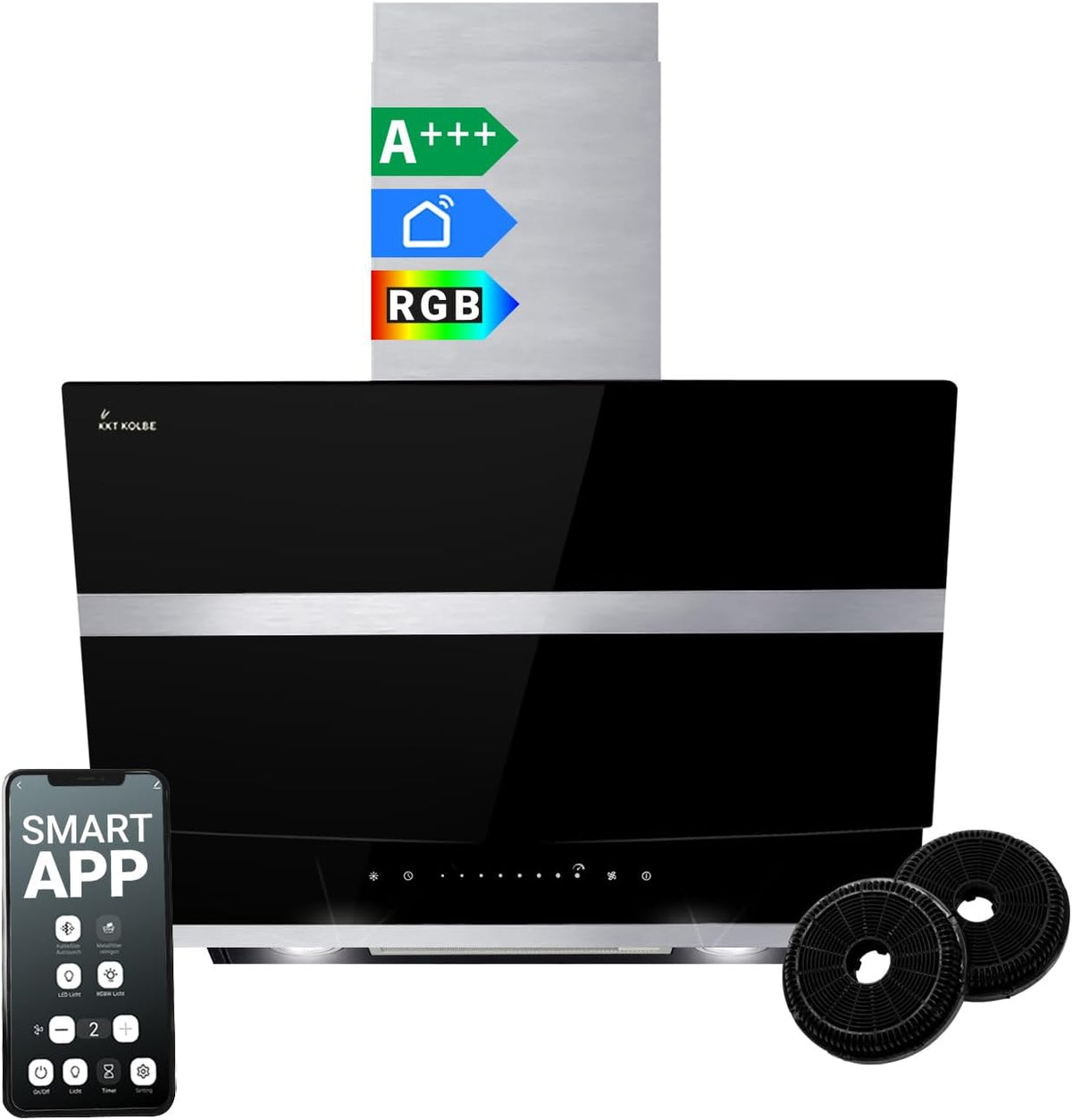 HERMES6005SM cappa aspirante inclinata 60 cm - Portata aria 782 m3 h con controllo touch e WiFi - Spegnimento automatico e illuminazione LED RGBW - Nera 60 x 38,8 x 75 cm