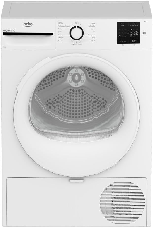 Beko BMT93EW Asciugatrice 9 kg - Classe D Linea Estetica NX - Motore asincrono e display digitale - Bianca con oblò bianco a carica frontale
