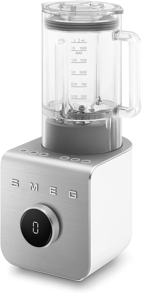 Smeg BLC01WHMEU frullatore ad alte prestazioni 1400 W - Caraffa rimovibile 1,5 L - Cinque programmi nove velocità Pulse e due modalità - Bianco opaco con accessori inclusi