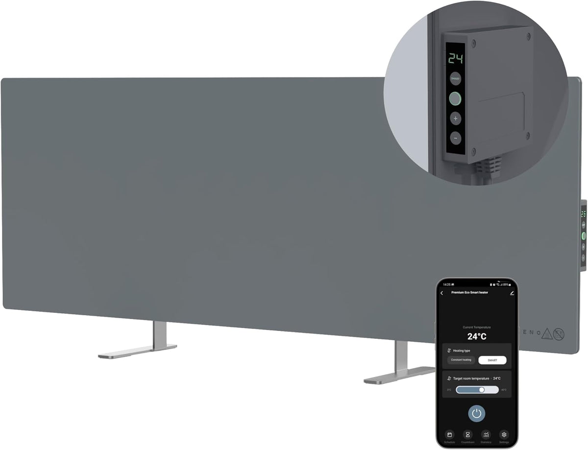 AENO Smart LED pannello radiante infrarossi 700 W - WiFi per controllo connesso - Montaggio a parete orizzontale verticale o autoportante - Grigio