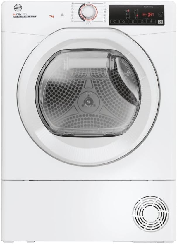 Hoover H DRY 350 HR4 H7A2TE S Asciugatrice 7 kg - Pompa di calore Classe A più - Certificazione Woolmark a libera installazione - Bianca 85 x 60 x 48 cm a carica frontale