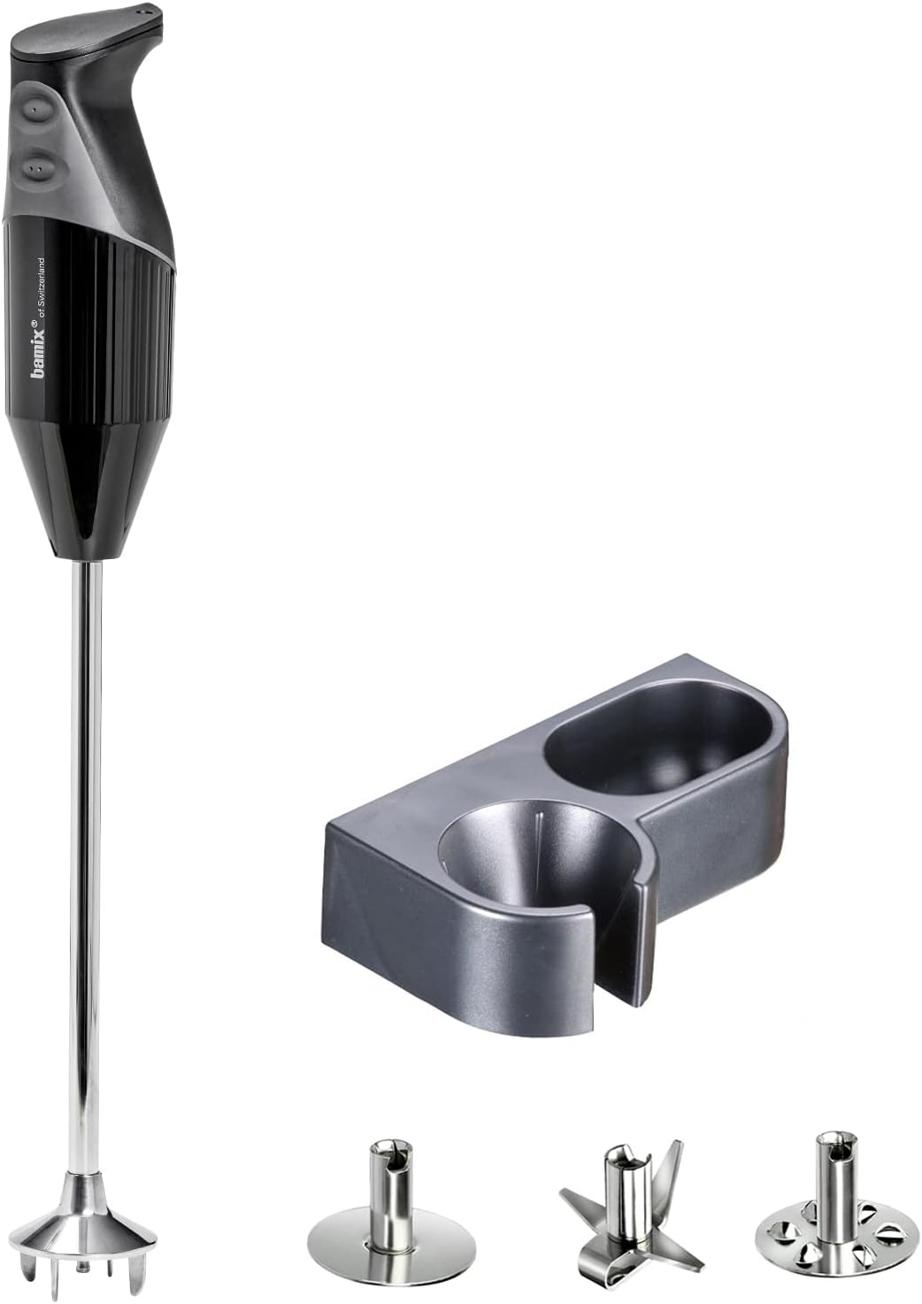 bamix Gastro frullatore a immersione 350 W - Struttura in acciaio inox con varie velocità - Coltello multiuso disco mixer frusta e supporto parete - Nero per cucina professionale