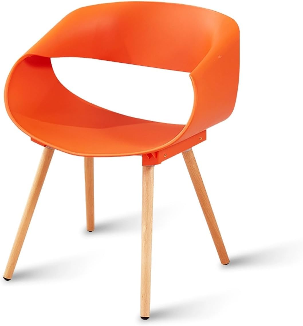 Sedia moderna da interno - Seduta in plastica arancione con gambe in legno - Design nordico a tinta unita - Per scrivania casa e zona ospiti