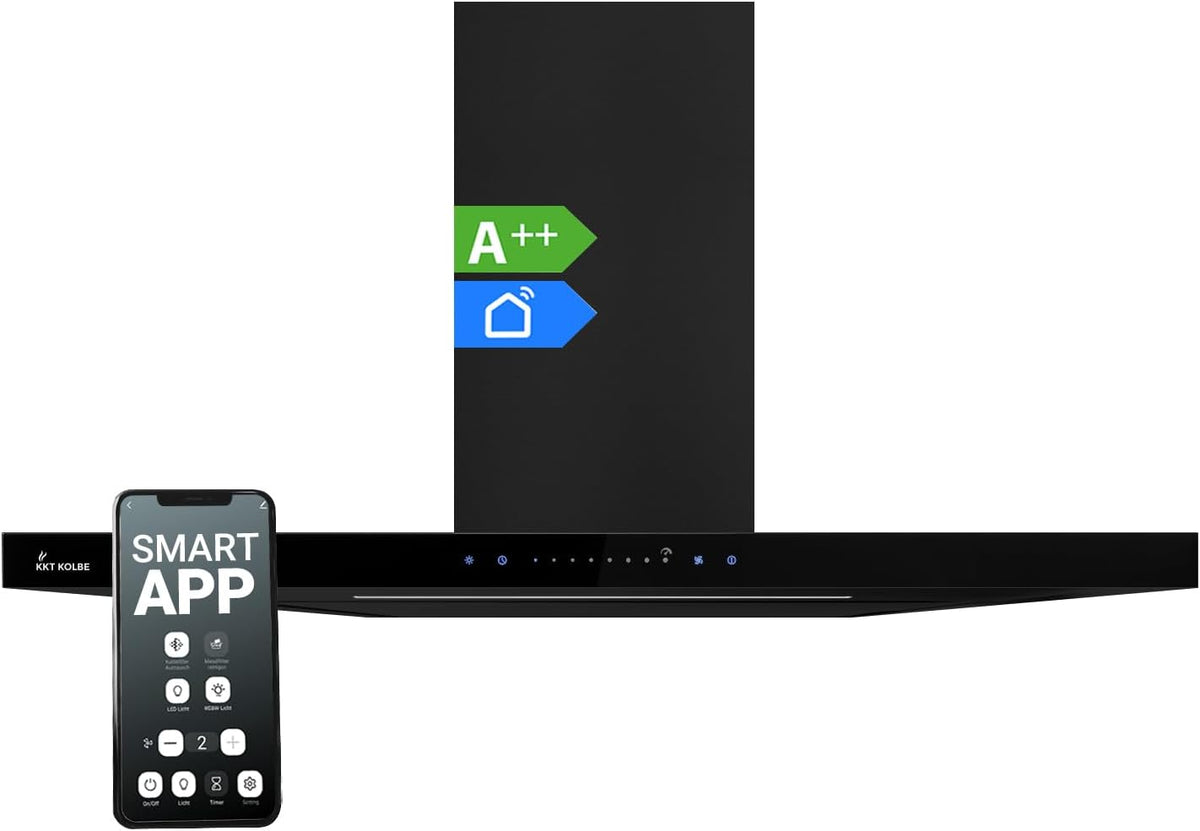 FLAT9006S cappa aspirante 90 cm - Portata aria 623 m3 h con WiFi e controllo touch - Spegnimento automatico per gestione quotidiana - Nera in acciaio inox e vetro