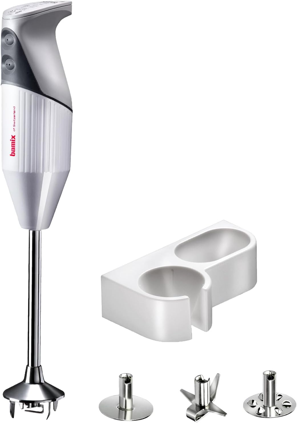 bamix Gastro Frullatore a immersione 200 W - Alimentazione elettrica a filo - Coltello multiuso disco frullatore e disco frusta inclusi - Bianco con supporto da parete