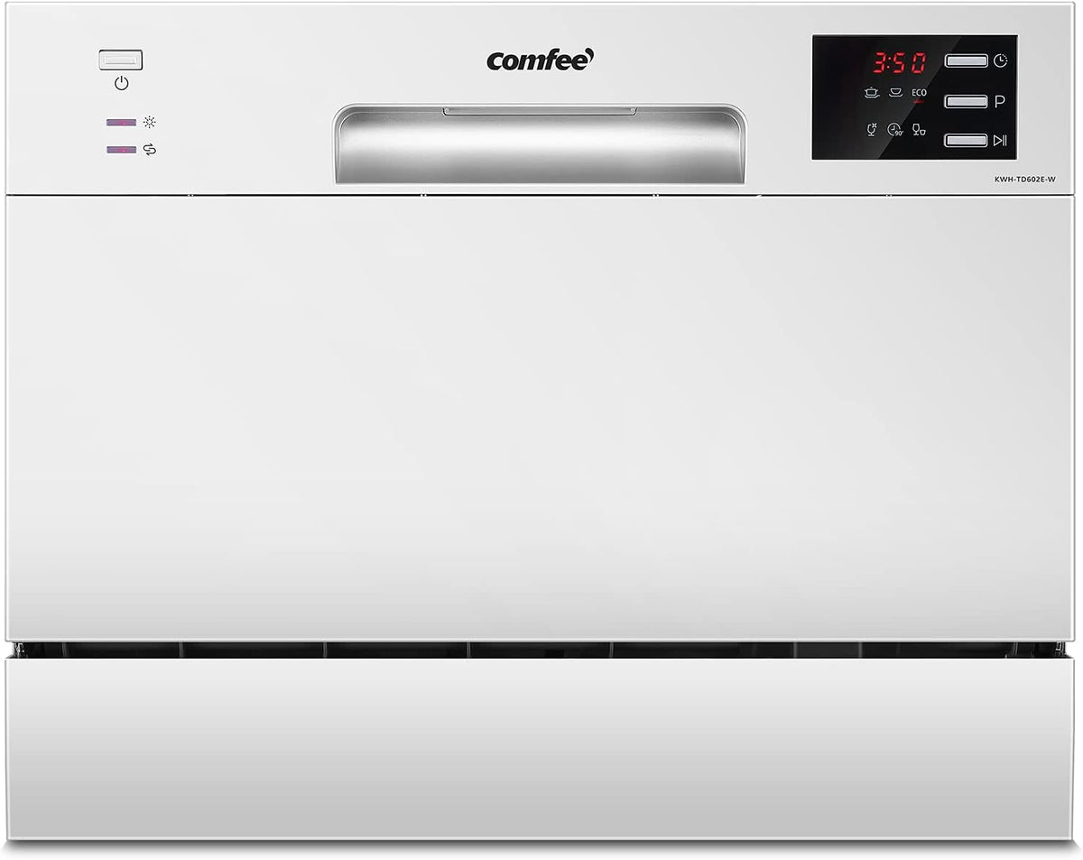 COMFEE TD602E-W mini lavastoviglie da tavolo - 6 coperti con 6 programmi di lavaggio - Display LED avvio ritardato fino a 24 ore e Flip Dispenser - Bianca 55,5 x 50 x 43,8 cm 47 dB