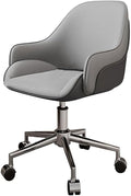 YCKEGEW - Poltrona direzionale girevole in pelle grigia - Altezza regolabile con ruote ergonomiche e gambe argento - Sedia moderna per casa ufficio e studio
