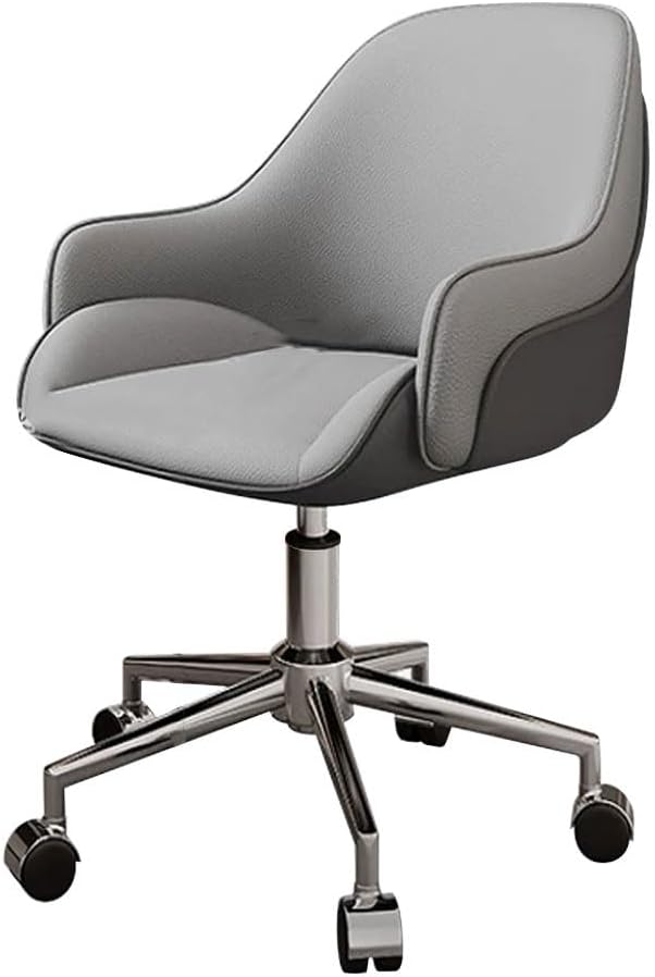 YCKEGEW - Poltrona direzionale girevole in pelle grigia - Altezza regolabile con ruote ergonomiche e gambe argento - Sedia moderna per casa ufficio e studio