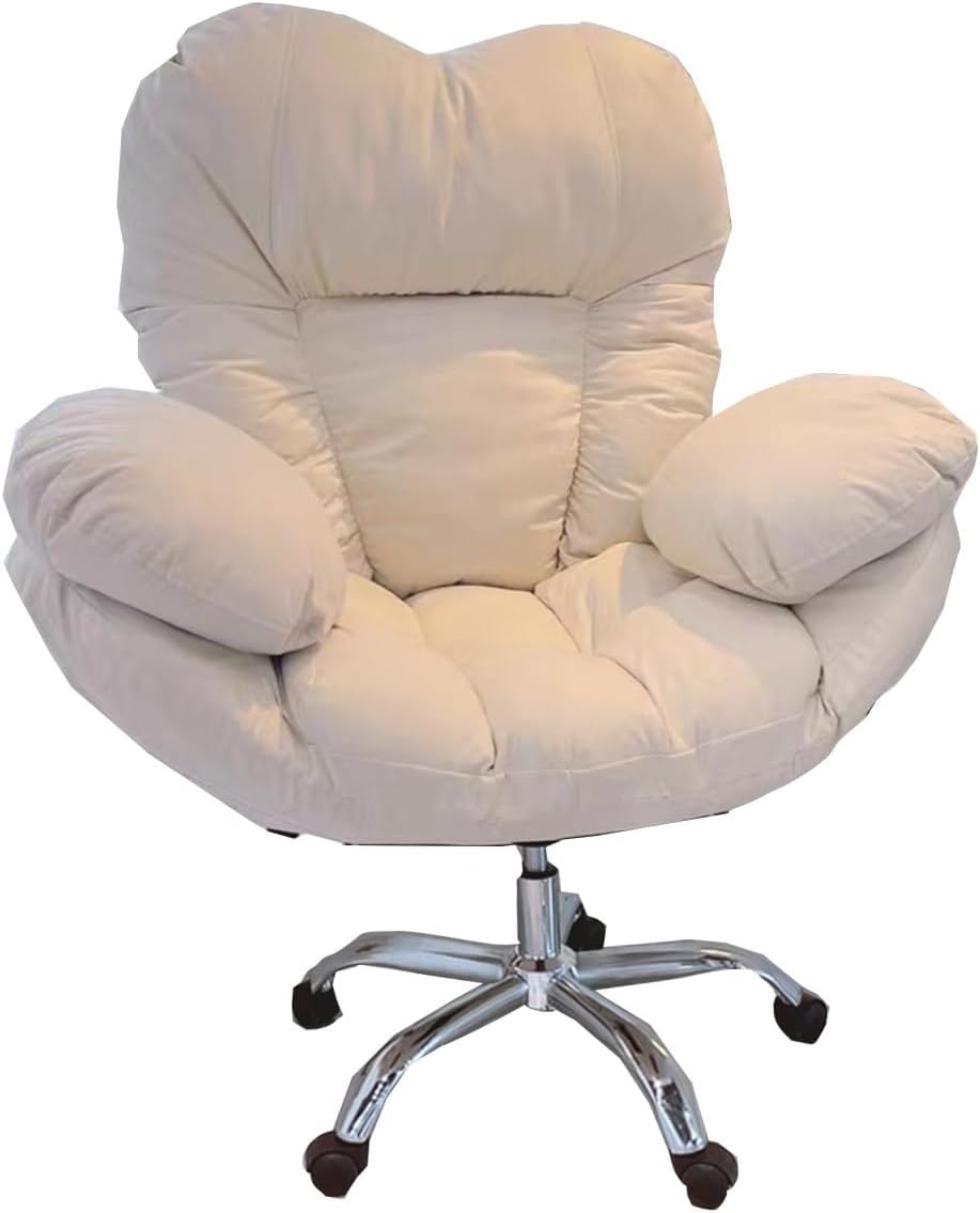 Sedia ufficio girevole ergonomica - Supporto lombare e schienale reclinabile - Altezza regolabile con funzione inclinazione - Beige per studio ufficio e camera da letto