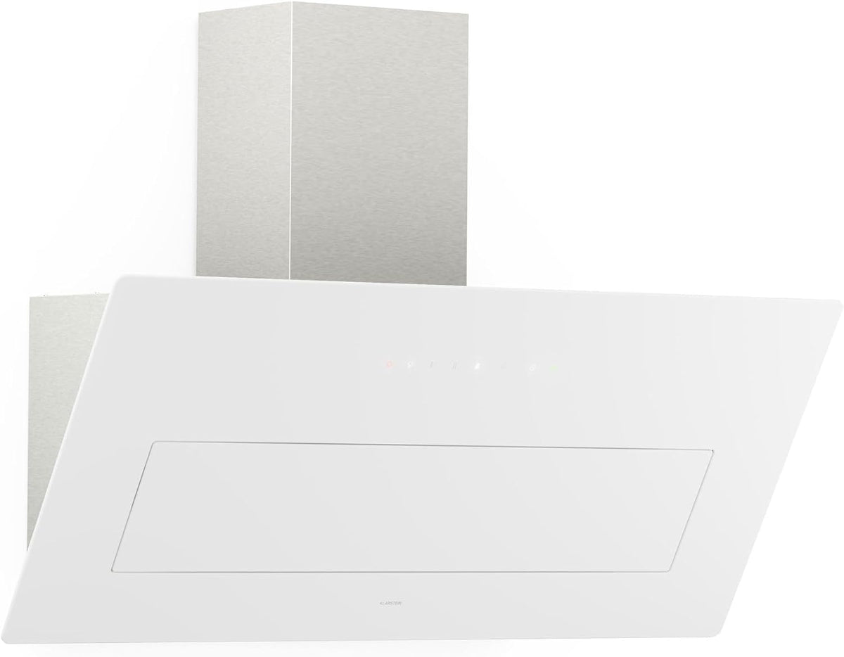 Klarstein SleekAir Cappa aspirante inclinata 90 cm - Classe A più con flusso aria 718 m3 h - Touch LED 5 W e doppia ventilazione - Bianca con filtro carbone 67 dB