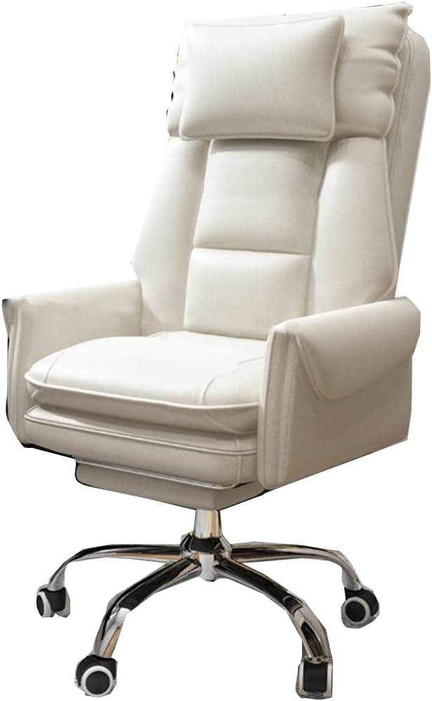 GIZNXBA sedia ufficio ergonomica reclinabile - Schienale alto con poggiapiedi e braccioli - Seduta direzionale regolabile con ruote - Pelle finitura beige B