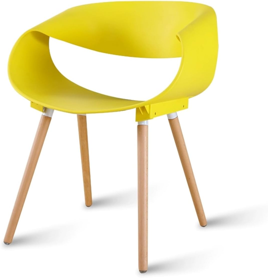 Sedia nordica in plastica - Gambe in legno per casa scrivania e ospiti - Design moderno tinta unita - Colore giallo taglia unica