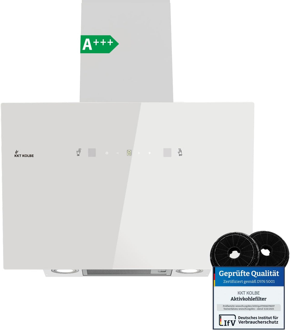 KKT KOLBE TRIO6025W Cappa aspirante 60 cm - Flusso aria fino a 782 m3 h - Controllo gestuale e SensorTouch - Bianca in acciaio e vetro con LED e modalità ricircolo