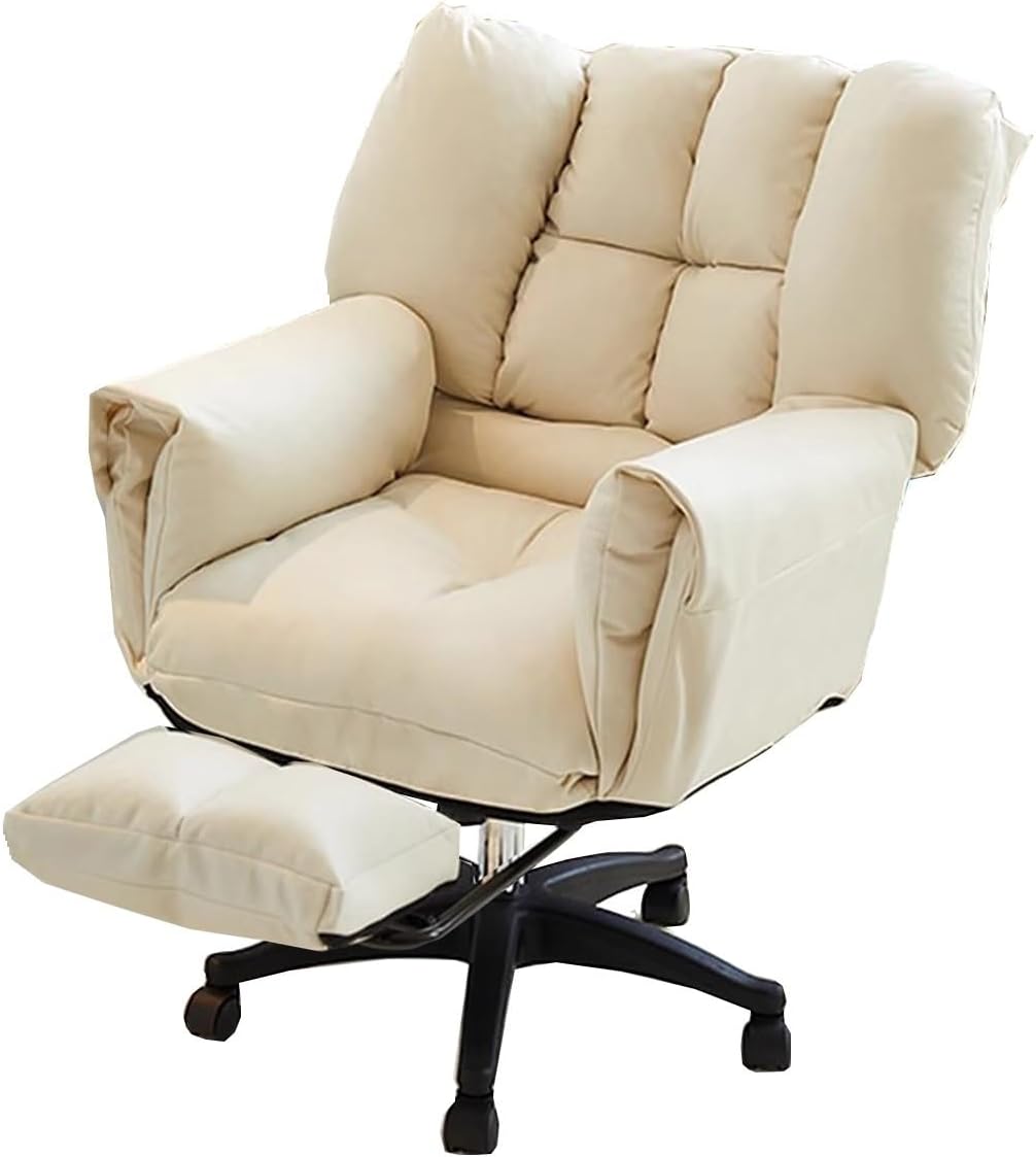 Sedia da ufficio con schienale alto - Seduta imbottita beige con altezza regolabile - Braccioli morbidi e funzione reclinabile - Poltrona ergonomica per sala riunioni