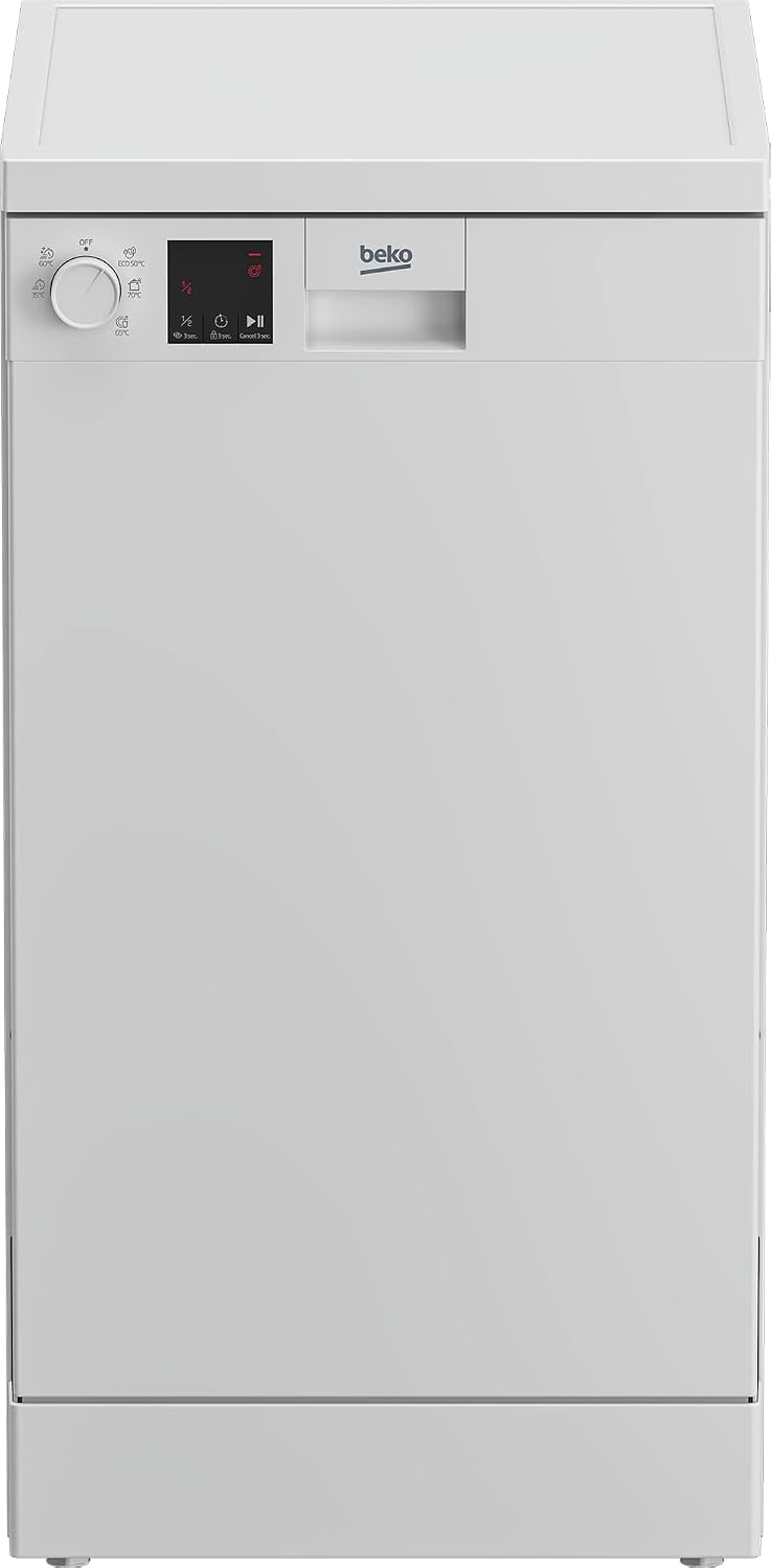 Beko DVS05024W Lavastoviglie Slim 10 coperti - Libera installazione larghezza 44,8 cm - Display e cestello posate incluso - Bianca 85 x 44,8 x 60 cm 49 dB