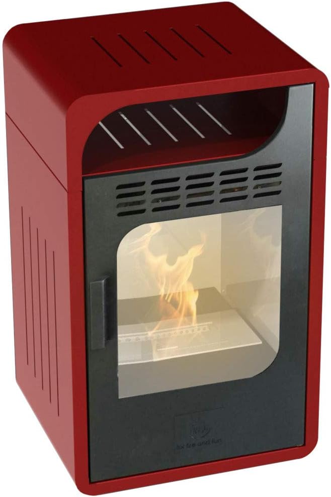 GMR FIAMMETTA Junior stufa ventilata a bioetanolo 3 kW - Riscaldamento per casa - Acciaio inox lega di acciaio e vetro - Bordeaux 40 x 38 x 65 cm
