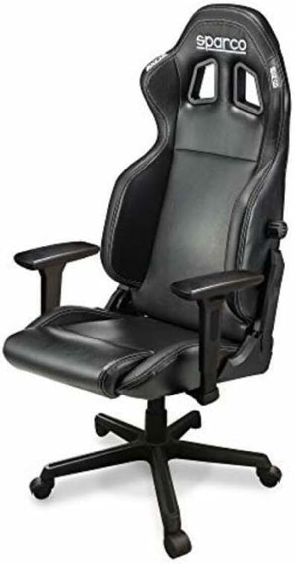 Sparco 00998NRNR - Sedia da ufficio in pelle sintetica nera - Design sportivo per postazione computer - Seduta coordinata per home office studio e ambiente gaming