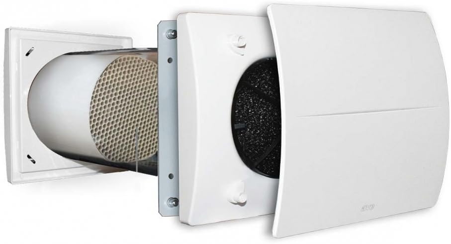 AVE Solitair 150 - Recuperatore di calore decentralizzato a flusso alternato - Unita singola 230 V con potenza 3.8 W - Alimentazione a cavo per ventilazione interna