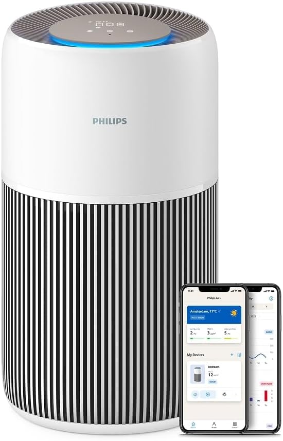 Philips Serie 2200 AC2210 10 purificatore aria - CADR 400 m3 ora per ambienti fino a 140 m2 - Filtro HEPA NanoProtect e carboni attivi - Ultra silenzioso bianco beige