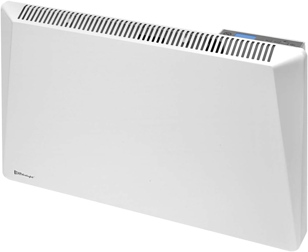 Radialight Sirio - Termoconvettore elettrico portatile 1000 W - Termostato digitale programmabile con controllo temperatura - Bianco RAL 9010 con protezione IP24 per interni