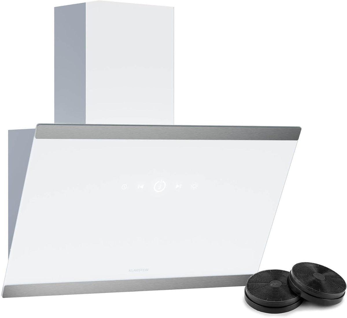 Klarstein FlashLine Cappa aspirante inclinata 60 cm - Classe A più con flusso aria 524 m3 h - Touchscreen LED e filtri antigrasso antiodore - Scarico e ricircolo 34,5 dB