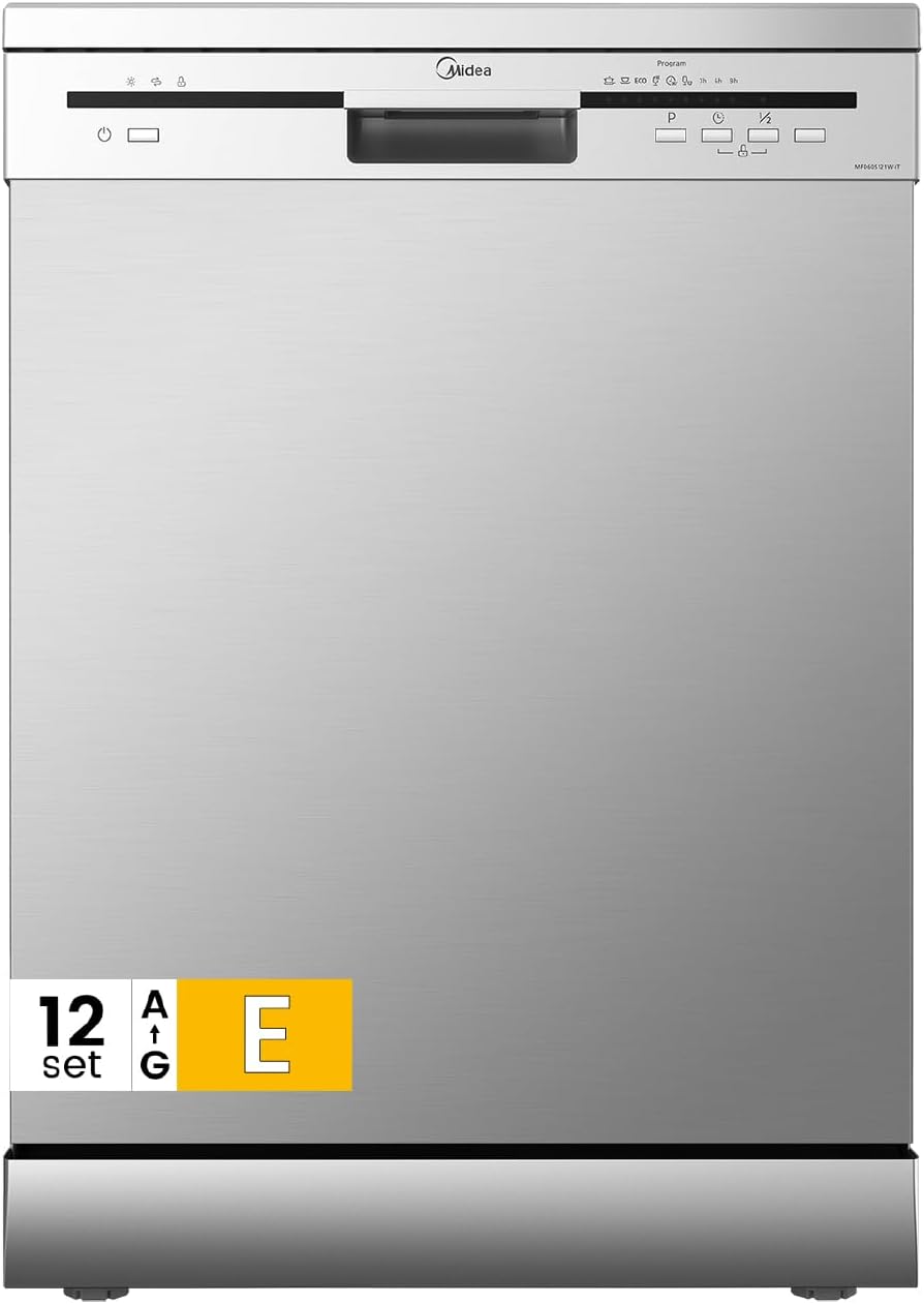 Midea MFD60S121X IT Lavastoviglie 12 coperti - Libera installazione 60 cm con 6 programmi - Mezzo carico e partenza ritardata - Inox 84,5 x 59,8 x 60 cm 49 dB