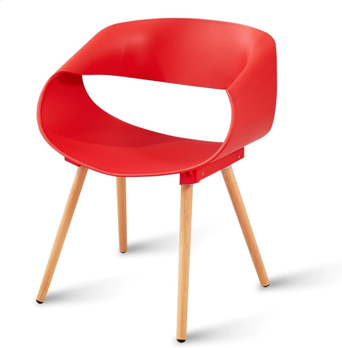 Sedia nordica in plastica - Gambe in legno per casa scrivania e ospiti - Design moderno tinta unita - Colore rosso taglia unica