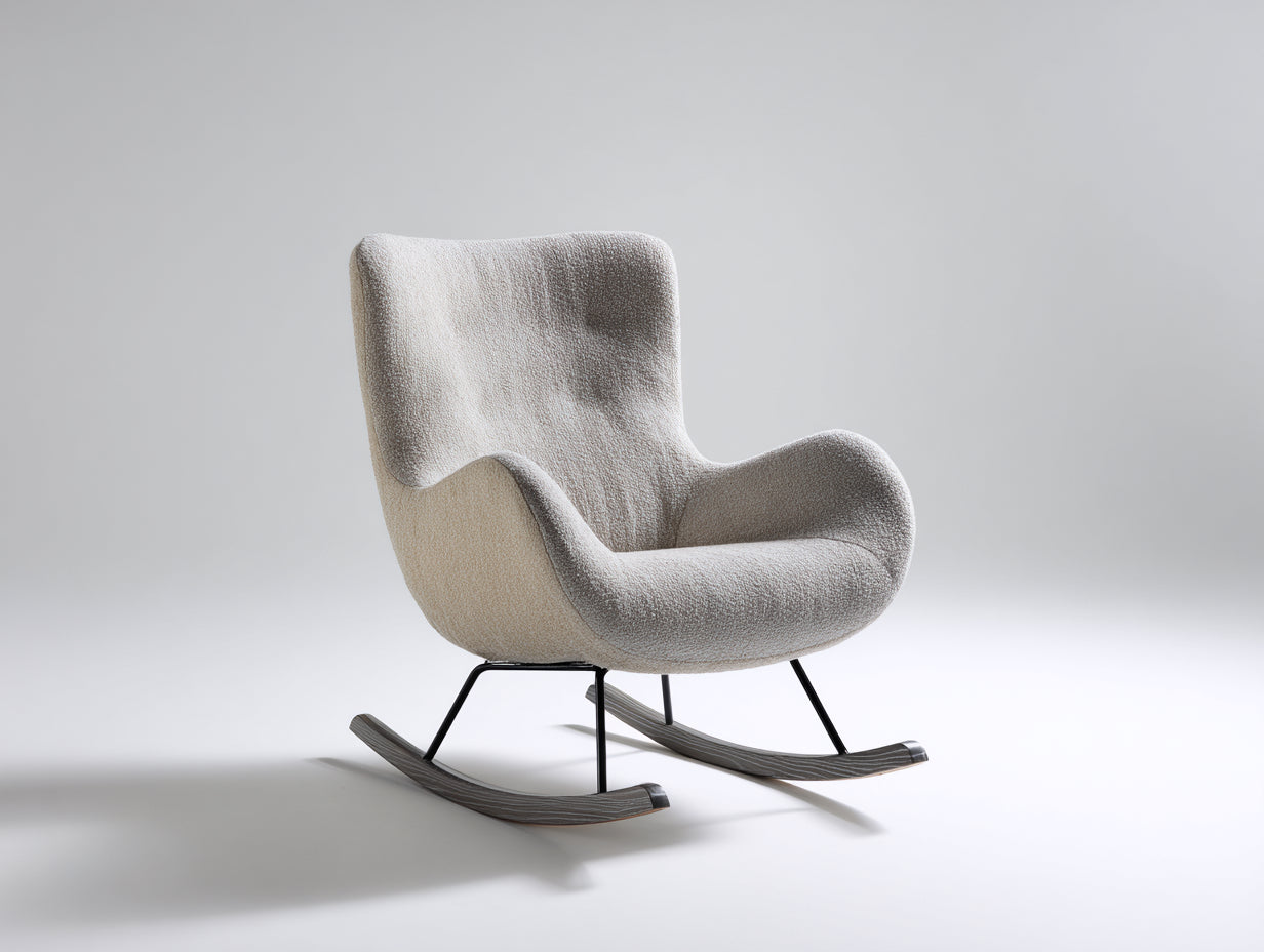 Sedia a dondolo - Tessuto bouclé-Metallo-Legno - 84x95x104 cm - Grigio chiaro - Moderno