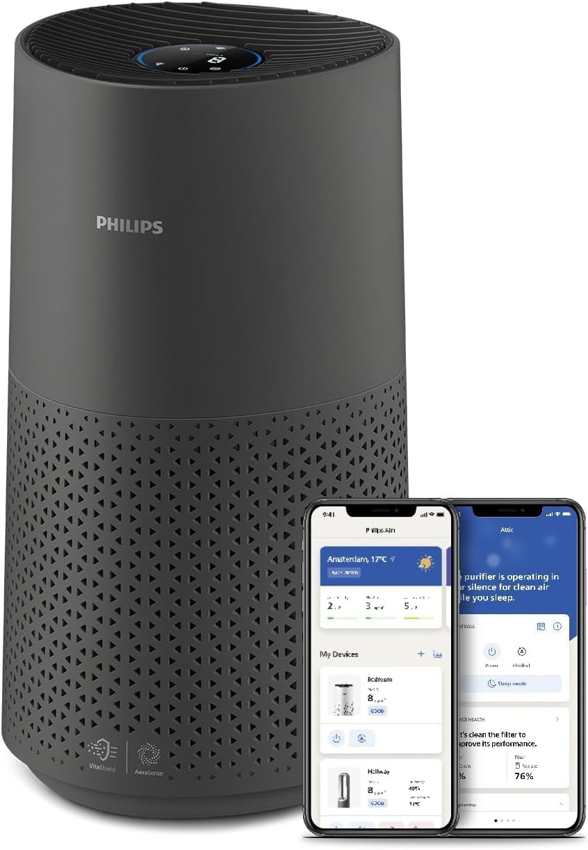 Philips Serie 1000i AC1715 11 purificatore aria WiFi - Per ambienti fino a 78 m2 - Filtrazione fino al 99,97 percento di polline polvere e fumo - Grigio silenzioso